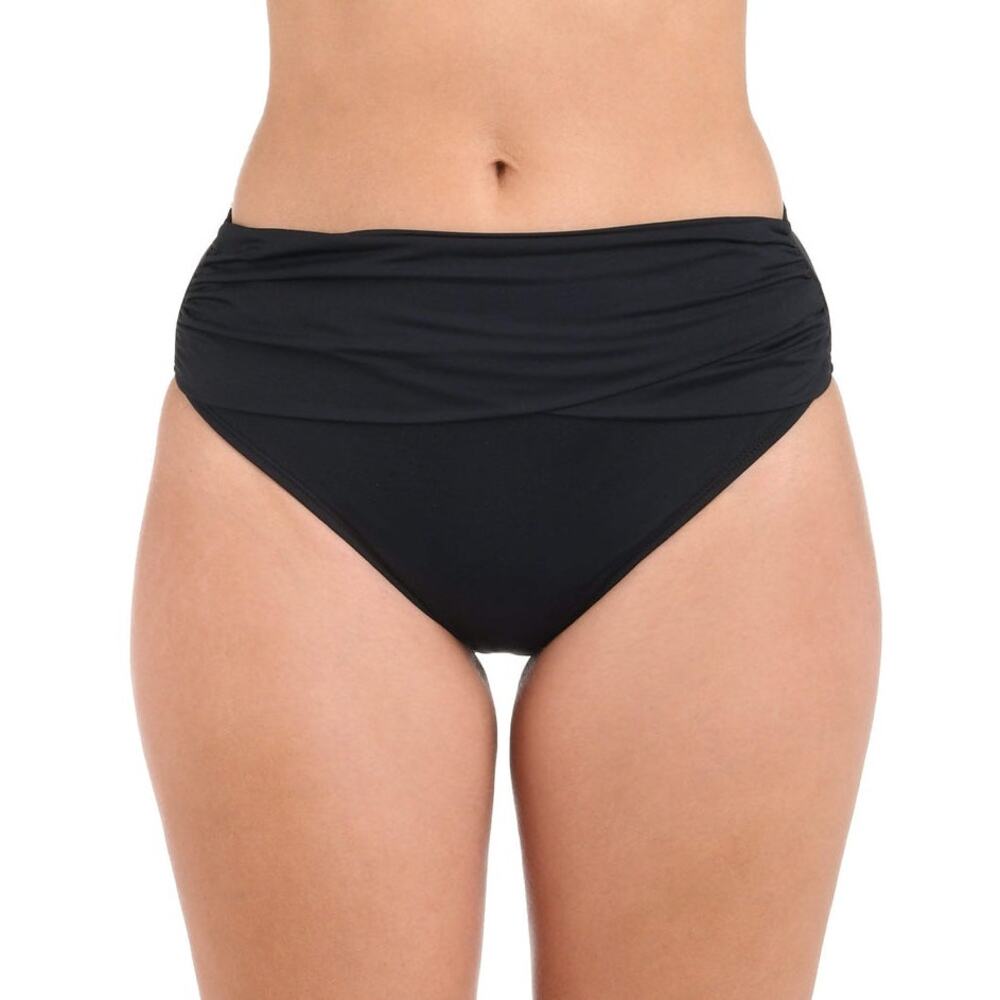 NWOT La Blanca Black Island Goddess Mid-Waist Sash Band Bikini Bottom Size 12